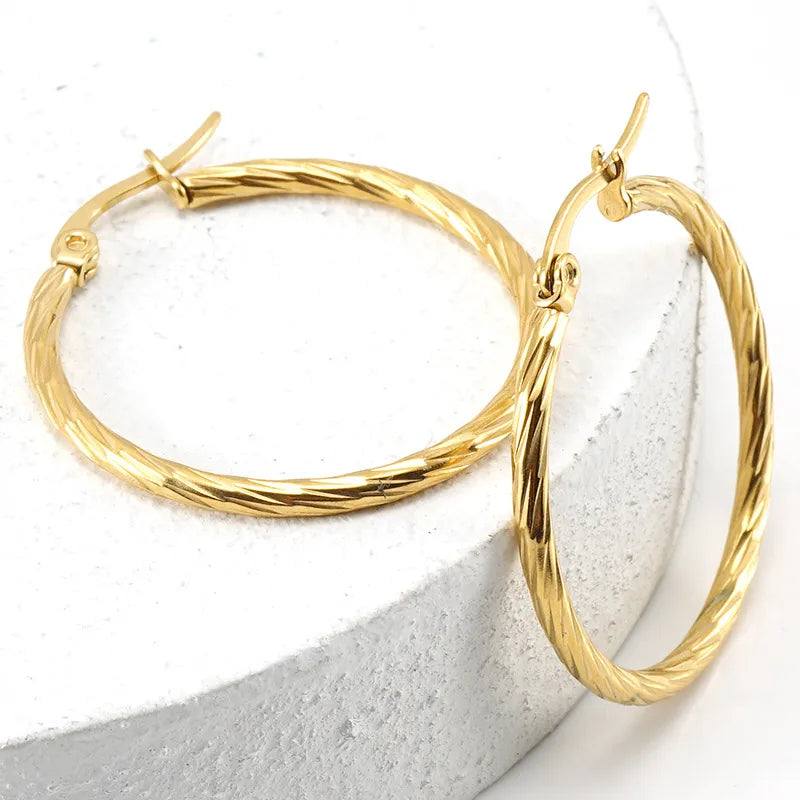 Circle 304 Stainless Steel 18K Gold Plated Hoop Earrings