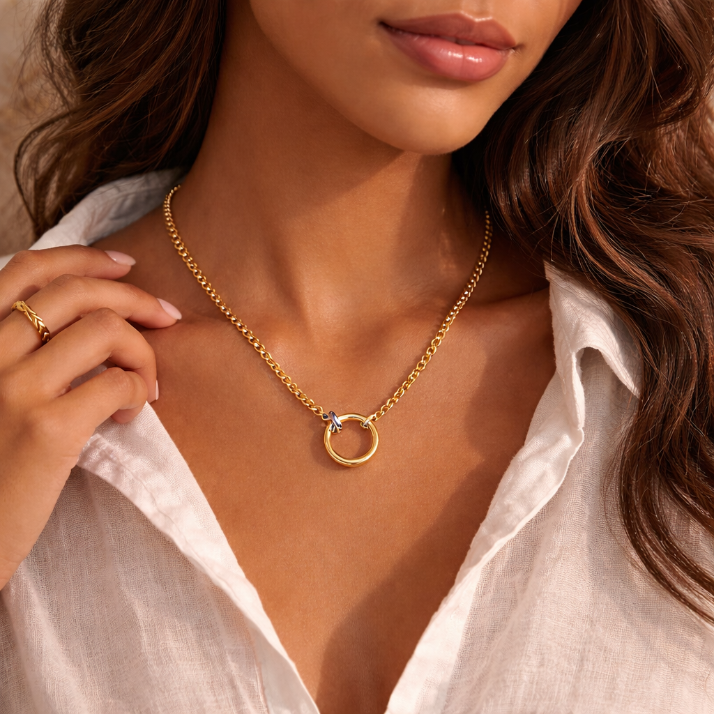 Golden Silver Ring 18K Gold Plated 304 Stainless Steel Necklace