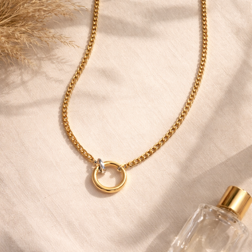 Golden Silver Ring 18K Gold Plated 304 Stainless Steel Necklace