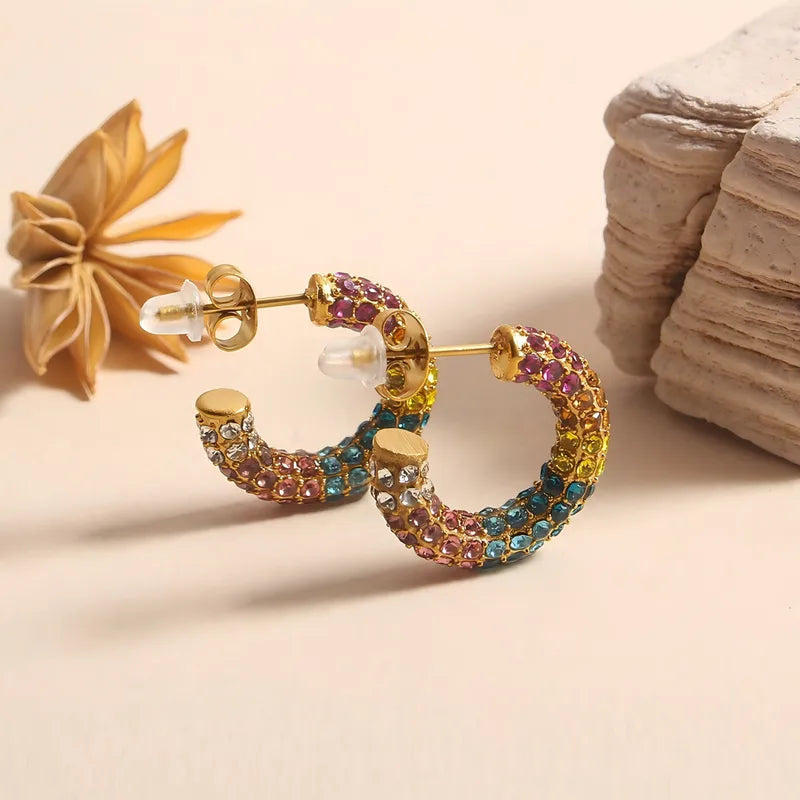 Colours and Diamond Plated C Shape 304 Stainless Steel Elegant Waterproof Non Tarnish Ear Stud