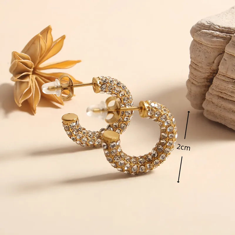 Colours and Diamond Plated C Shape 304 Stainless Steel Elegant Waterproof Non Tarnish Ear Stud