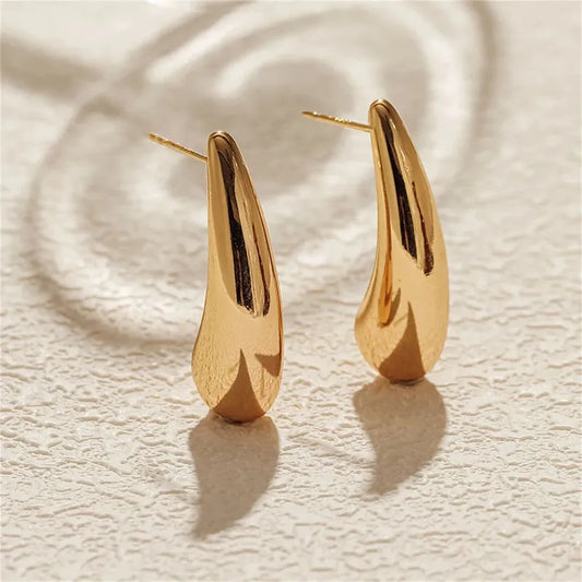 Water Drop Plating 304 Stainless Steel 18K Gold Plated Ear Studs