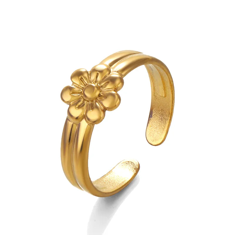 18K Gold Plated Flower 304 Stainless Steel  Non Tarnish Adjustable  Ring