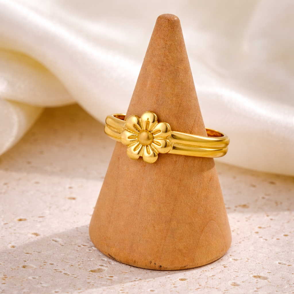 18K Gold Plated Flower 304 Stainless Steel  Non Tarnish Adjustable  Ring