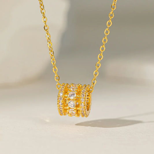 304 Stainless Steel 18K Gold Plated Vintage Style Simple Style Polishing Plating Artificial Rhinestones Pendant Necklace