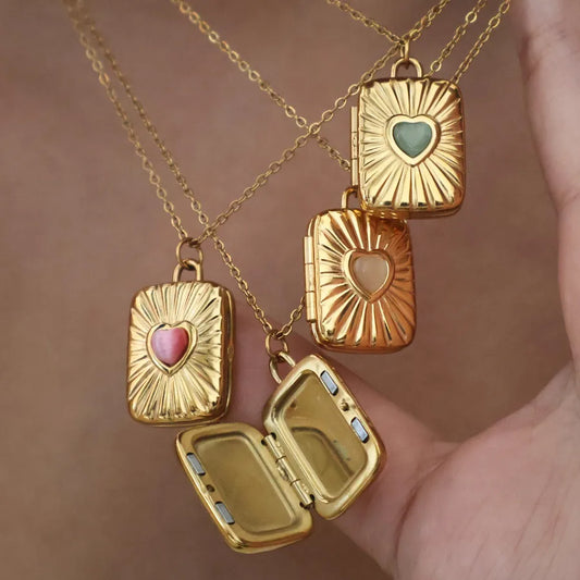 Classic Style Heart Shape 304 Stainless Steel Cat's Eye Stone 18K Gold Plated Plating Cable Chain Necklace