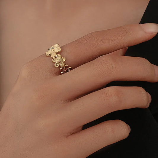 Flower Garden 18K Gold Plated 304 Stainless Steel Ring