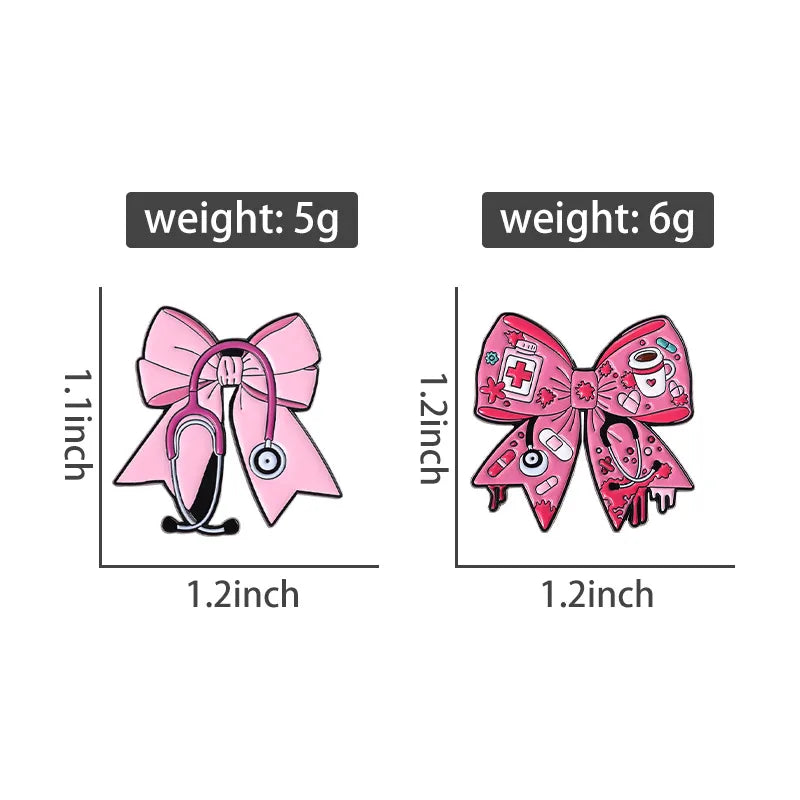 Bright Pink (ONLY) Doctor Nurse Stethoscope Pin Badge Pink Bow Tie Pin