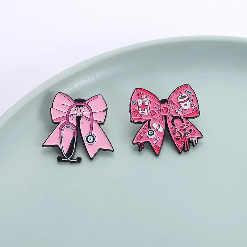 Bright Pink (ONLY) Doctor Nurse Stethoscope Pin Badge Pink Bow Tie Pin