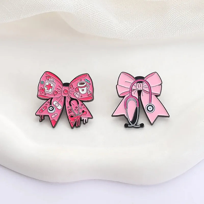 Bright Pink (ONLY) Doctor Nurse Stethoscope Pin Badge Pink Bow Tie Pin