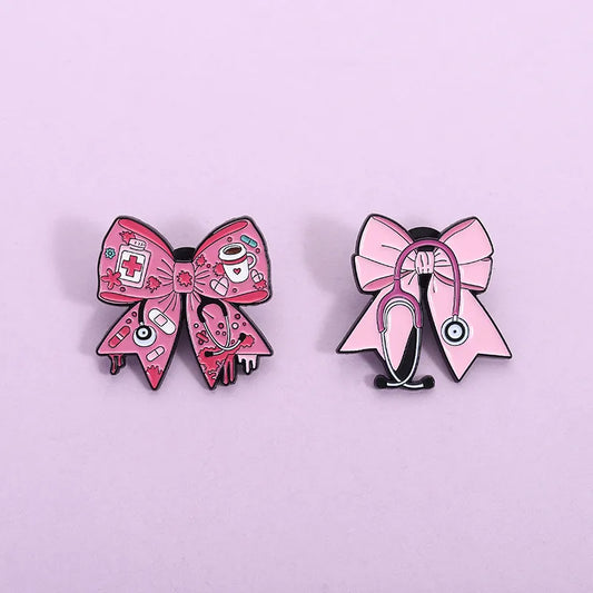 Bright Pink (ONLY) Doctor Nurse Stethoscope Pin Badge Pink Bow Tie Pin
