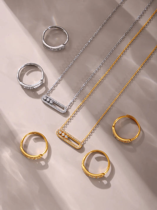 r 304 Stainless Steel Zircon 18K Gold Plated  Necklace