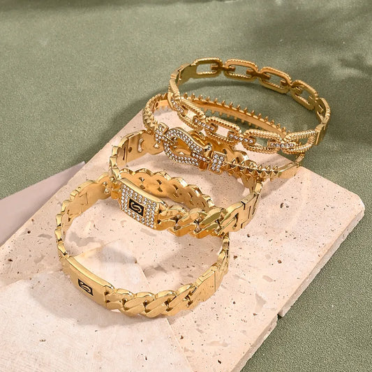Rectangle 304 Stainless Steel 18K Gold Plated Bangle