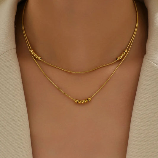 IG Style Simple Style Solid Color 304 Stainless Steel Titanium Steel 18K Gold Plated Plating Layered Necklac