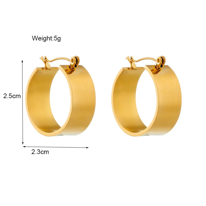 Thick Golden 18K Gold Plated 304 Stainless Steel Hoop Earrings