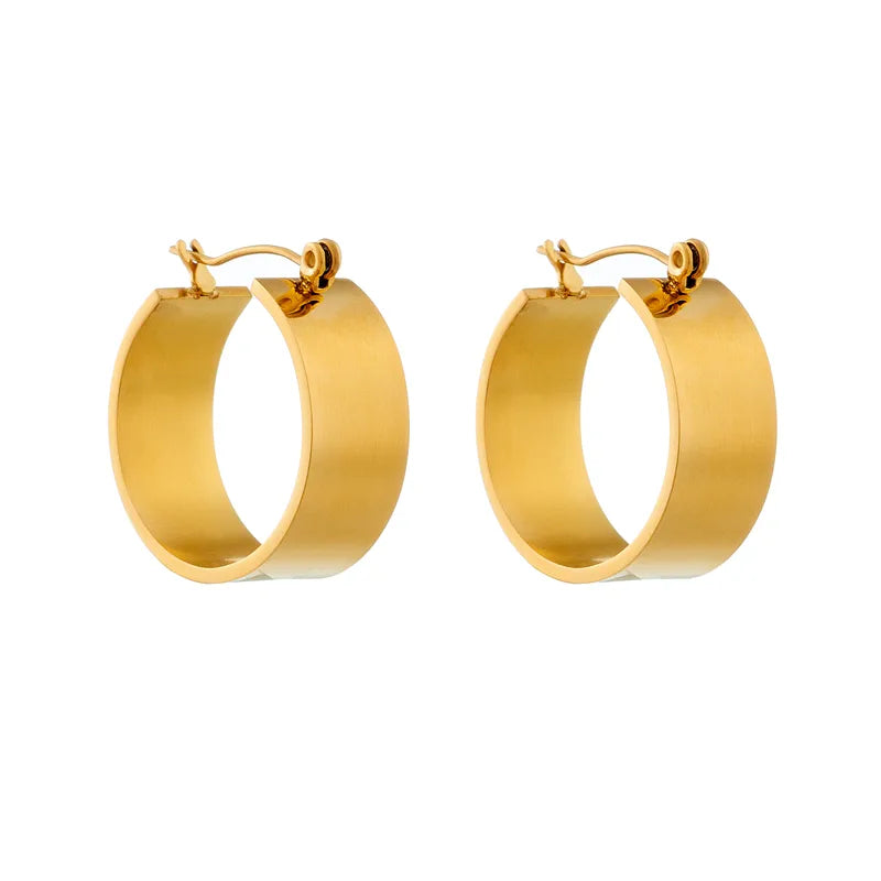 Thick Golden 18K Gold Plated 304 Stainless Steel Hoop Earrings