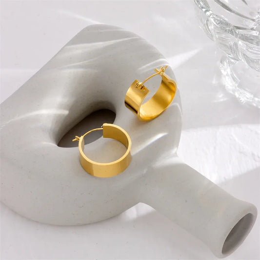 Thick Golden 18K Gold Plated 304 Stainless Steel Hoop Earrings