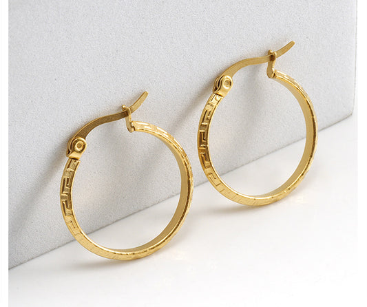 Mazed Pattern 18K Gold Plated 304 Stainless Steel Non Tarnish Hoop Earrings