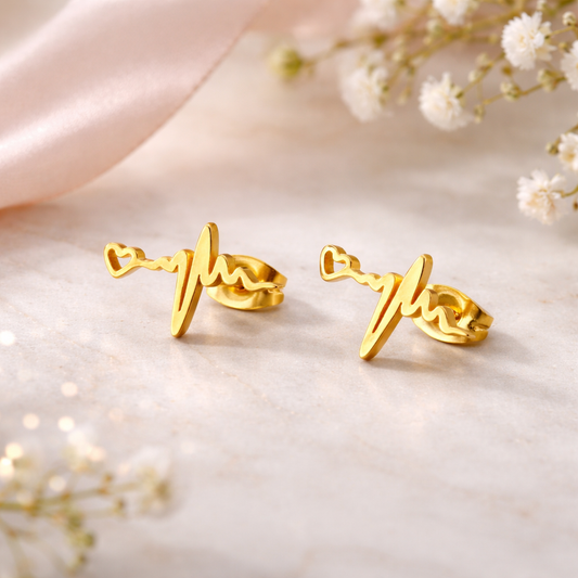 Electrocardiogram 18K Gold Plated 304 Stainless Steel Non Tarnish Ear Studs