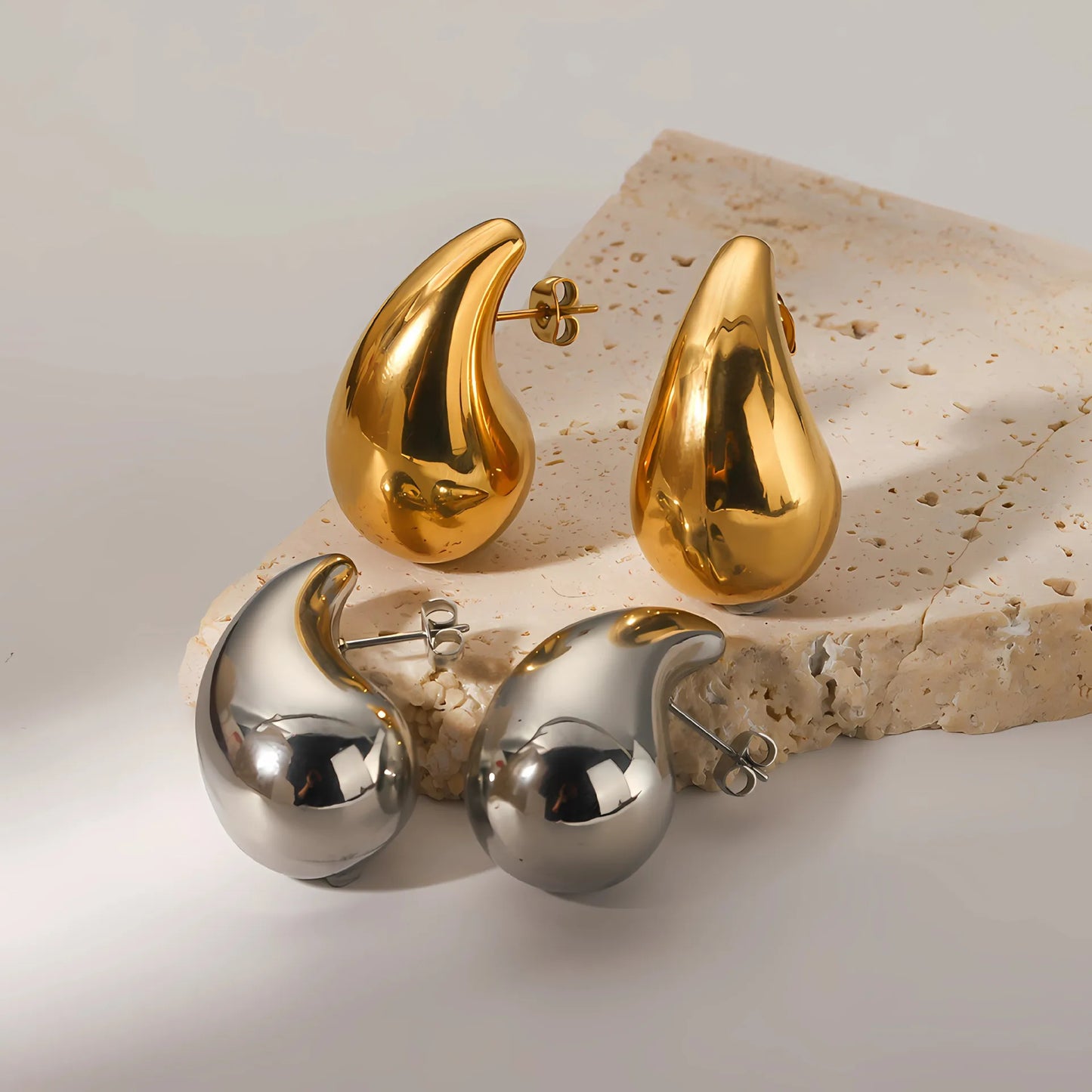 Water Droplets Plating 316L Stainless Steel 18K Gold Plated Ear Stud
