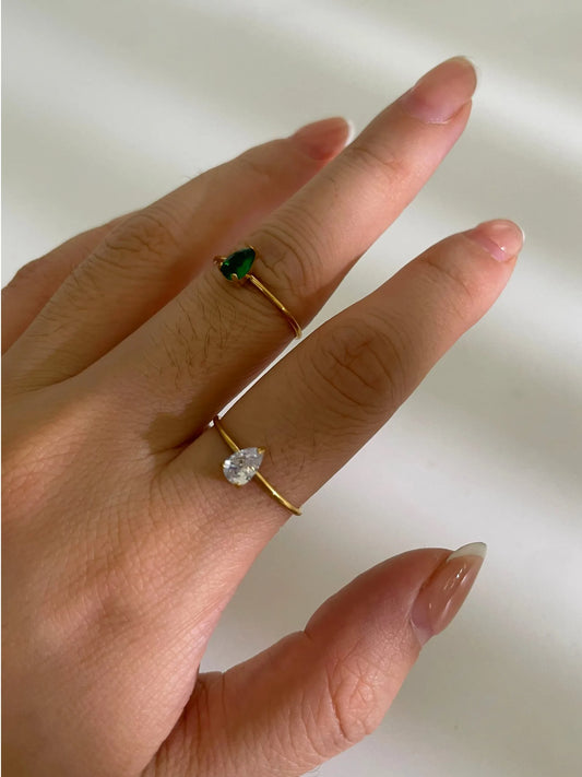 Classic Style Water Droplets 316L Stainless Steel Rhinestones 18K Gold Plated Inlay Open Rings