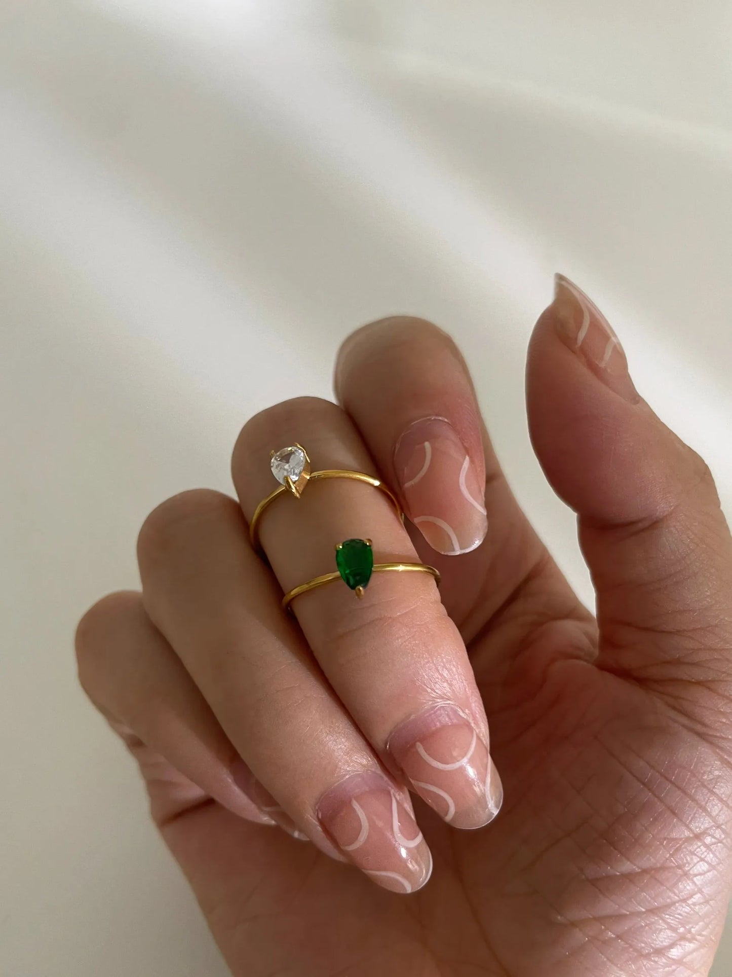 Classic Style Water Droplets 316L Stainless Steel Rhinestones 18K Gold Plated Inlay Open Rings