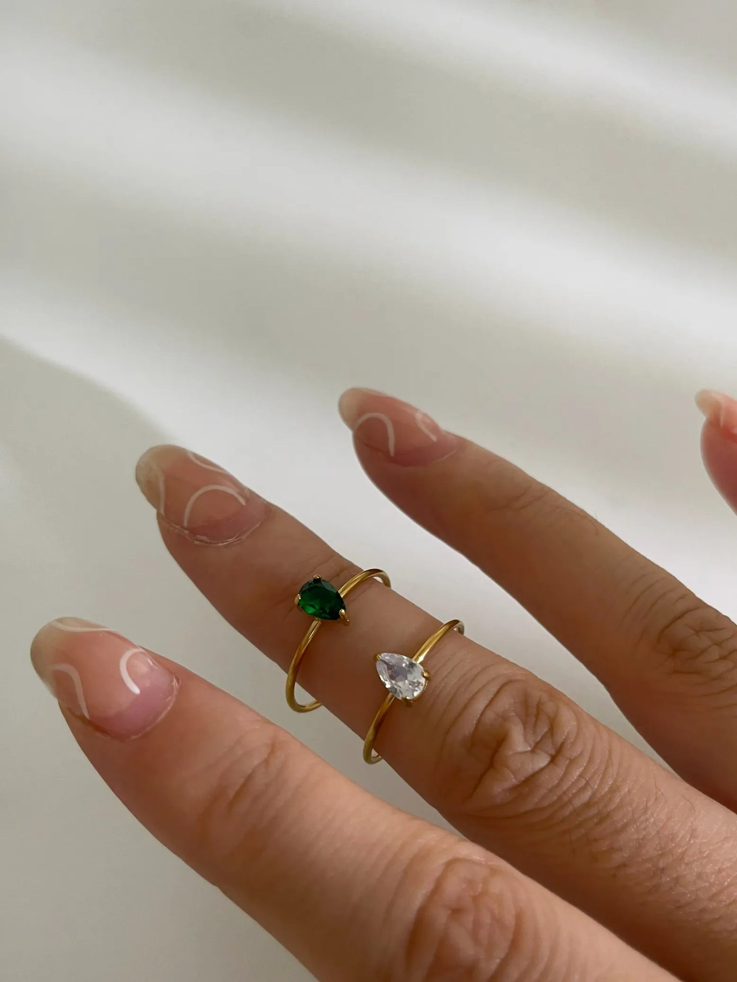 Classic Style Water Droplets 316L Stainless Steel Rhinestones 18K Gold Plated Inlay Open Rings