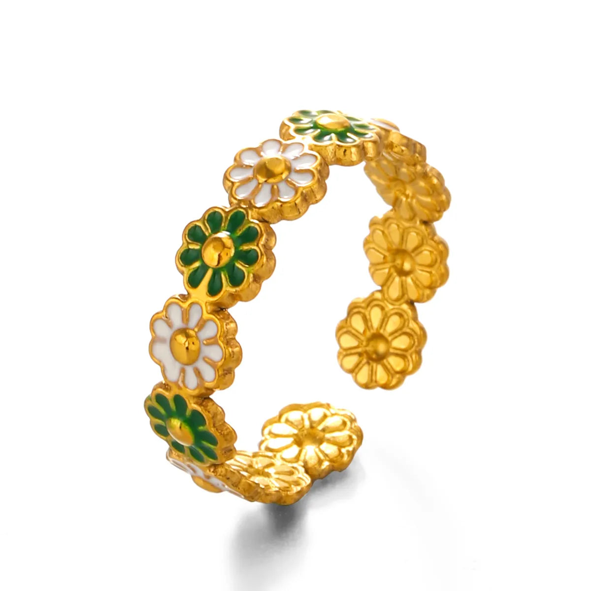 Pretty Flower 18K Gold Plated 304 Stainless Steel Open Ring