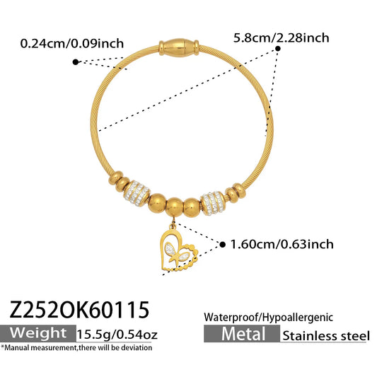 Hearty Butterfly 18K Gold Plated 304 Stainless Steel Charm Bracelet