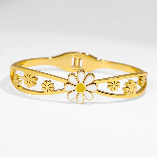 Daisy Titanium Steel 18K Gold Plated Bangle