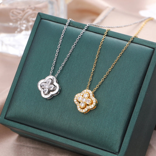 Flower 316L Stainless Steel 18K Gold Plated Pendant Necklace