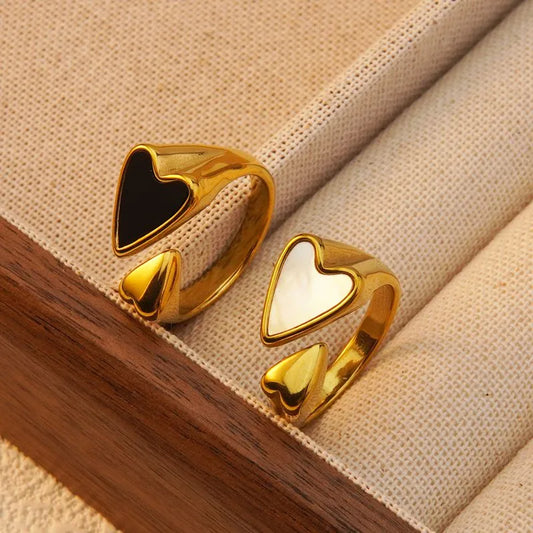 Heart Shape 304 Stainless Steel Acrylic Shell 18K Gold Plated Plating Inlay Open Ring