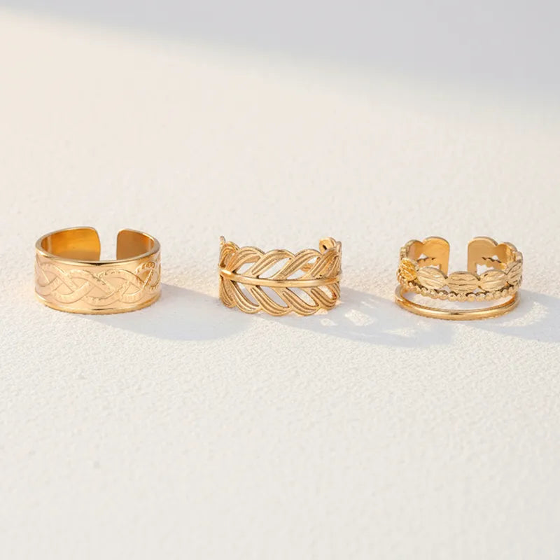 Patterned Adjustable 18K 304 Stainless Steel Gold Plated Rings ( 3Pcs )