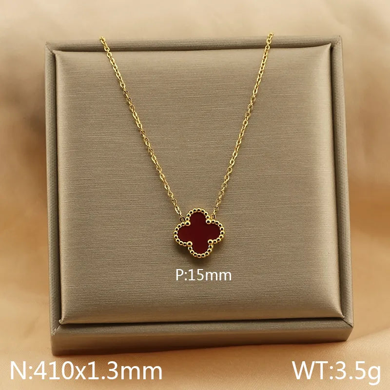 Four Leaf Clover 304 Stainless Steel Arylic 18K Gold Plated Plating Pendant Necklace