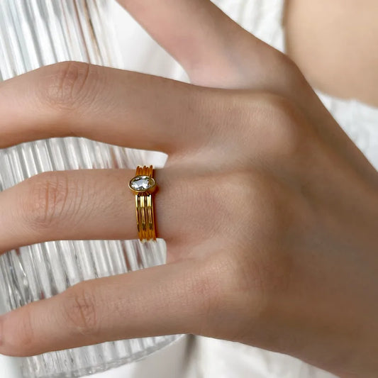 Oval Wholesome 18K Gold Plated 304 Stainless Steel Ring - Sized 8