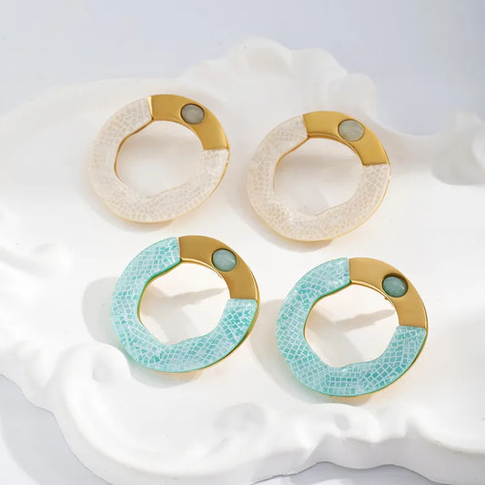 Round Resin 304 Stainless Steel Gold Plated Stud Earring