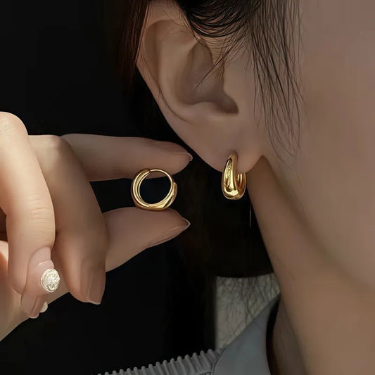Sweet Classic Style C Shape 304 Stainless Steel 18K Gold Plated Hoop Earrings