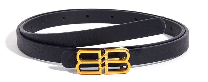 Simple Design Plating Black Leather Belt