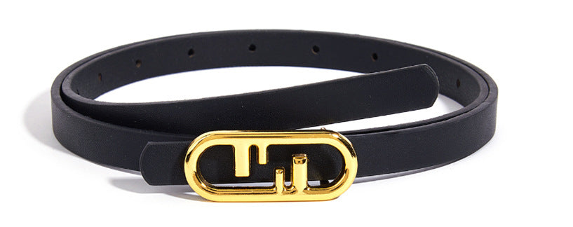 Simple Design Plating Black Leather Belt
