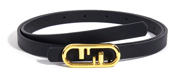 Simple Design Plating Black Leather Belt