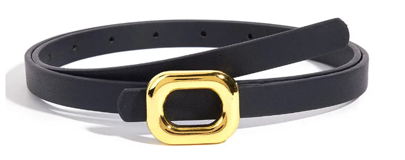 Simple Design Plating Black Leather Belt