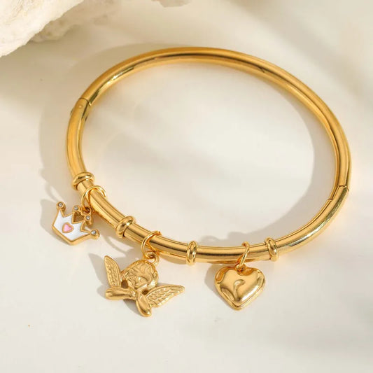 Crowned 304 Stainless Steel 18K Gold Plated Zircon Bangle