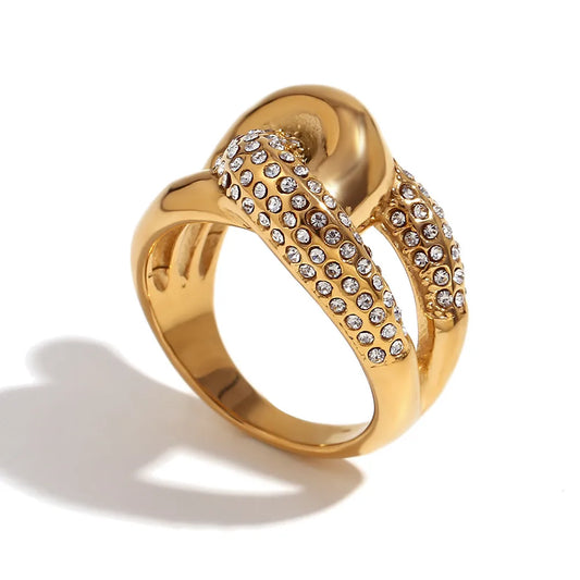 Diamond Knotted Elegant 316L Stainless Steel 18K Gold Plated Ring