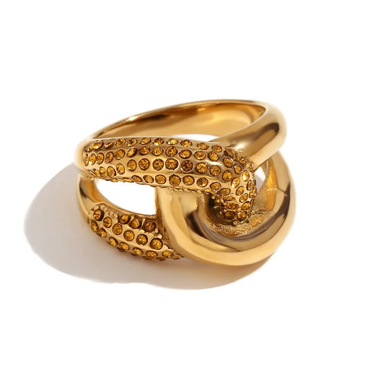 Champagne Elegant Retro 316L Stainless Steel 18K Gold Plated Ring