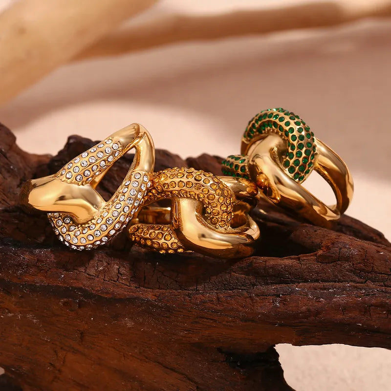 Champagne Elegant Retro 316L Stainless Steel 18K Gold Plated Ring