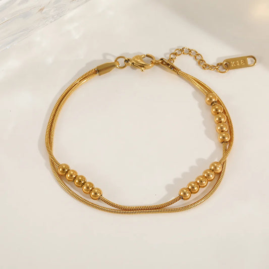 Beaded 304 Stainless Steel Titanium Steel 18K Gold Plated Bracelet