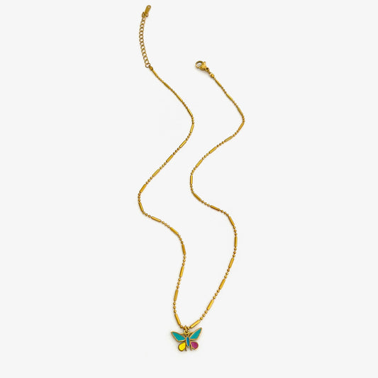 316L Stainless Steel Rhinestones Buttefly 18K Gold Plated Inlay Stainless Steel Necklaces