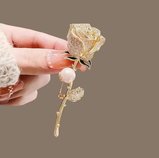 Large Size Metal Pearl Rose Brooch Pin