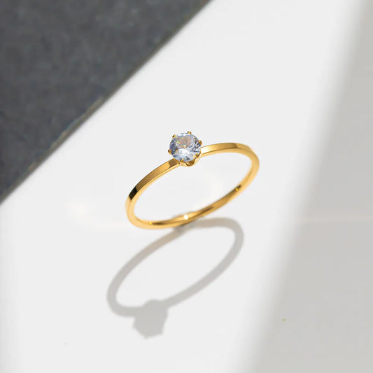 Diamond Stud 201 Stainless Steel 18K Gold Plated Simple Style Inlay Solid Color Rhinestones Ring