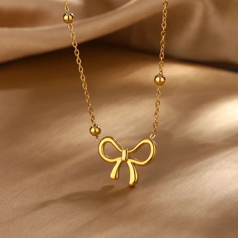 Sweet Bow Classic Style Streetwear Bow Knot 304 Stainless Steel 18K Gold Plated Jewelry Set